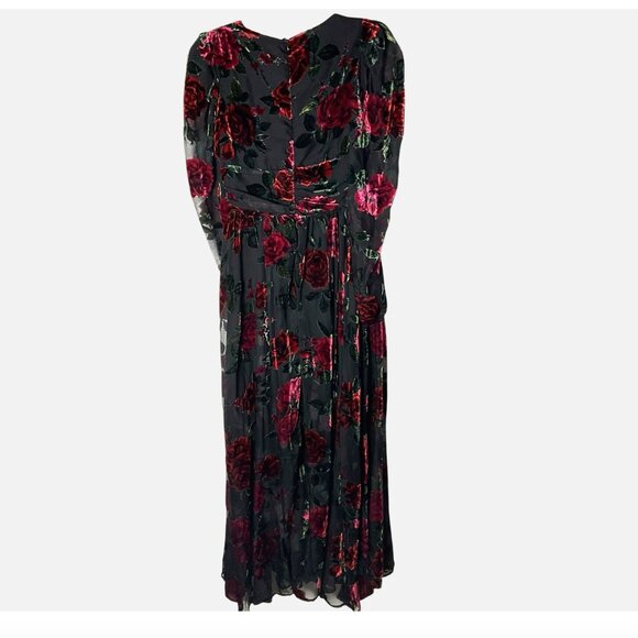 Rachel Parcell Burnout Velvet Maxi Dress V-Neck Gown Black Red Size 0 *READ FLAW - Picture 5 of 8